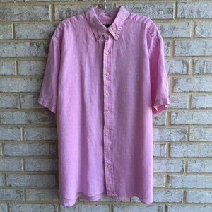 Ralph Lauren Short Sleeve Button Up 100% Linen Floral Pink Shirt Men's Size 1XB